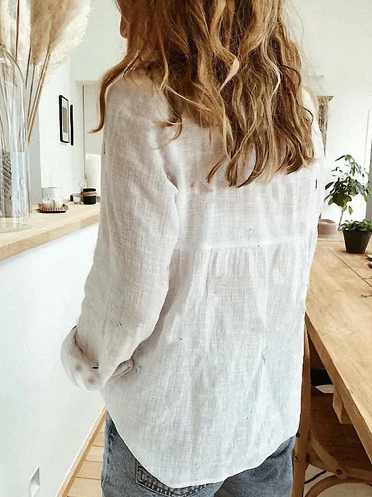 2024 Women Blouses 5XL Plus Size Vintage Cotton Linen Spring Autumn New White Long Sleeve Loose Casual Shirts Fashion Women Top