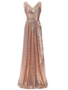 A-line V-neck  Floor-length Shinny  Sequined Prom Peagant Dresses 2882