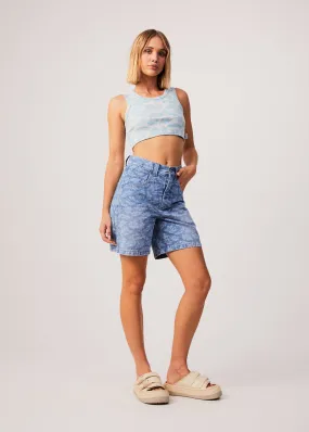 AFENDS Womens Emilie - Denim Floral Carpenter Shorts - Floral Blue