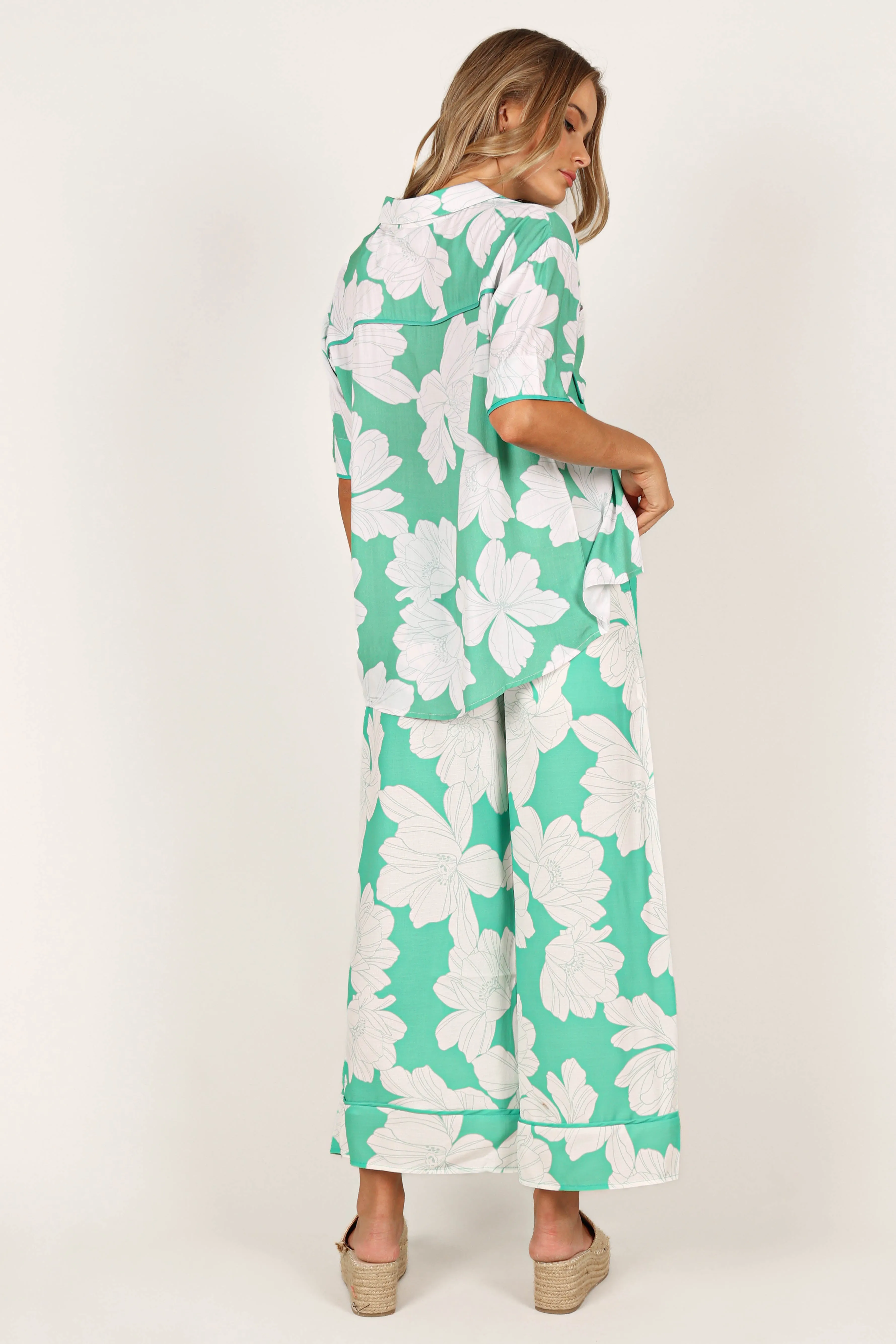 Bentley Wide Leg Pant - Green Floral