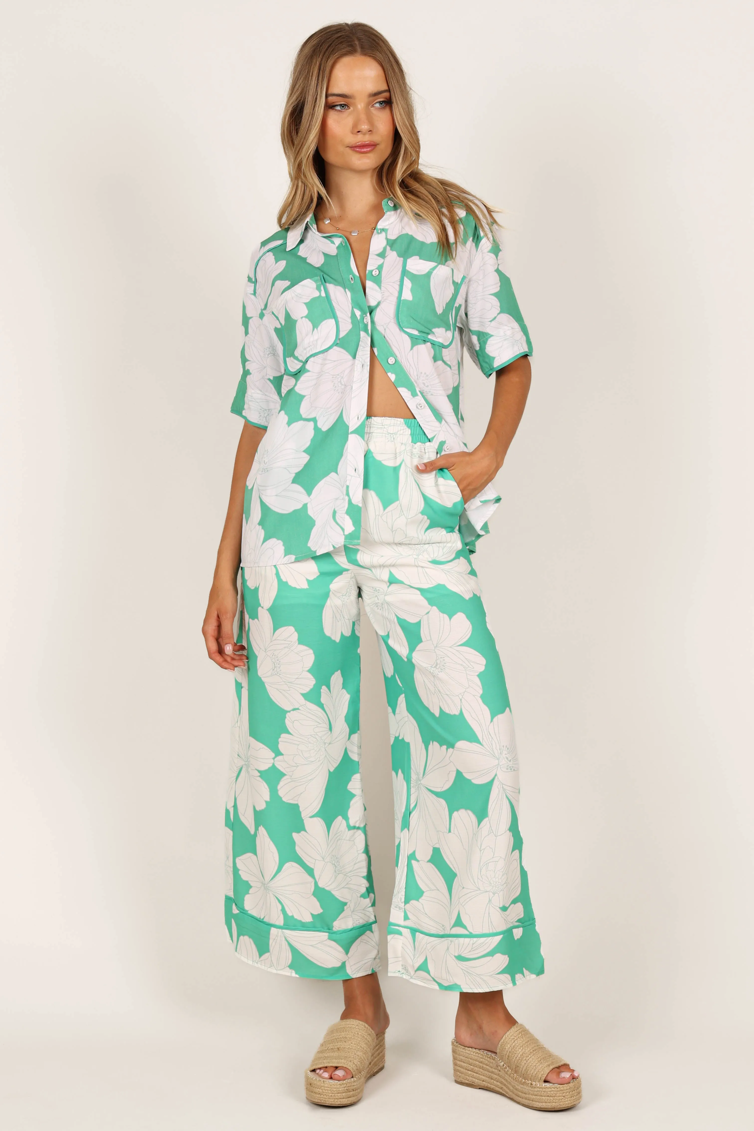 Bentley Wide Leg Pant - Green Floral