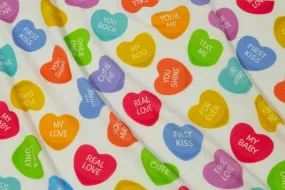 End of Bolt: 2.5 yards of Double Brushed Candy Hearts Knit-Remnant