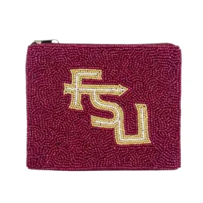 FSU FLORIDA STATE BEADED ZIP COIN BAGS - BURGUNDY