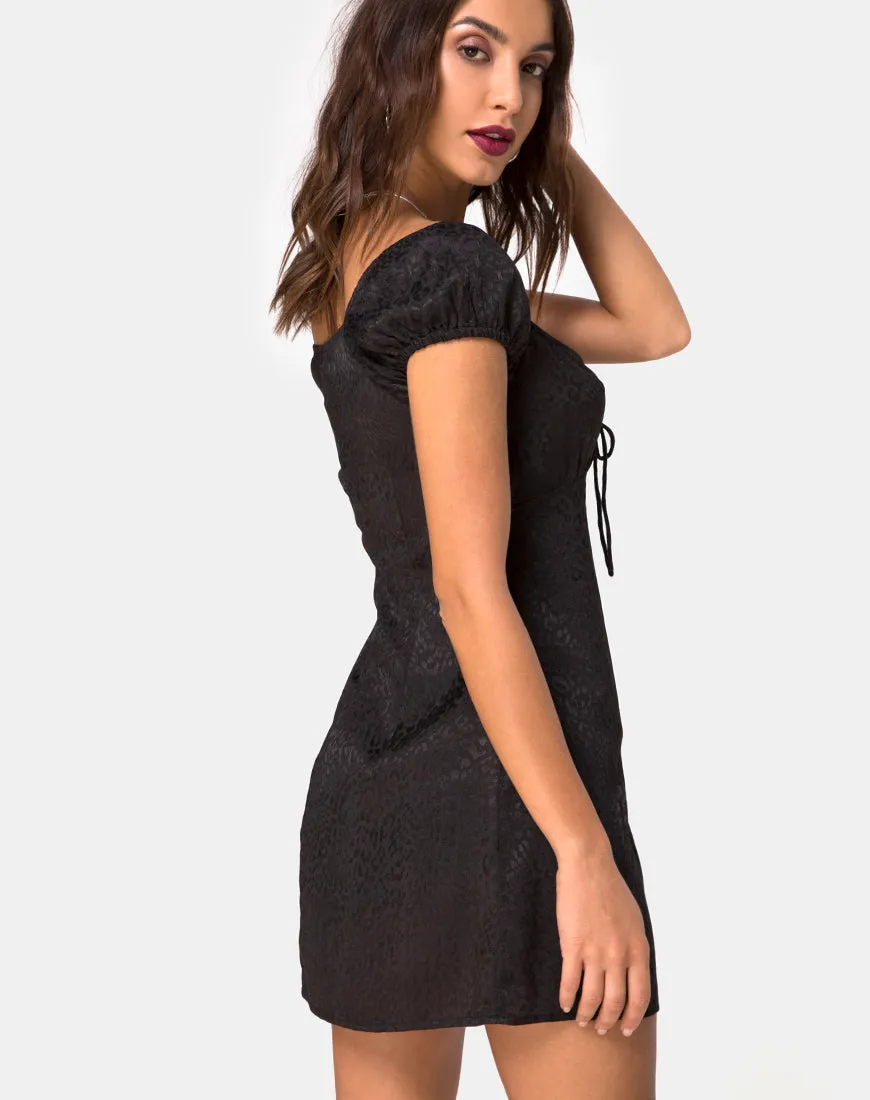 Gaval Mini Dress in Satin Cheetah Black