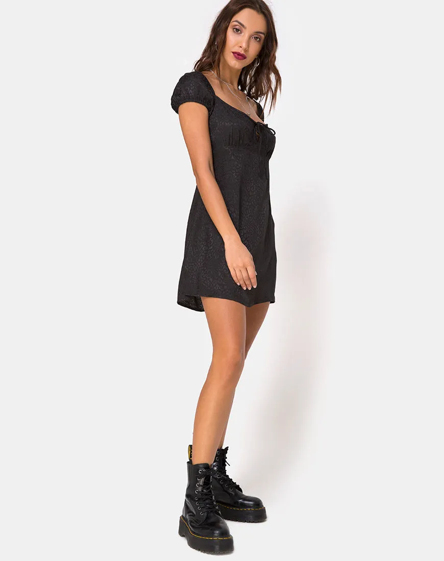 Gaval Mini Dress in Satin Cheetah Black