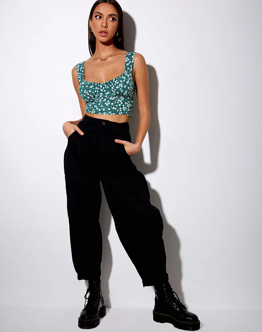 Gladis Vest Crop Top in Floral Field Green