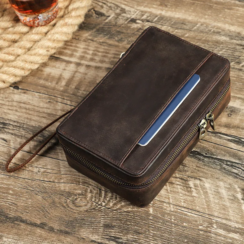 Handmade  Leather Double Zipper Cigar Humidor