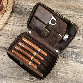 Handmade  Leather Double Zipper Cigar Humidor