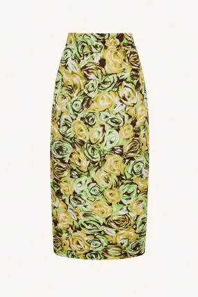 Lorelei Skirt In Abstract Roses Green & Lemon Twill