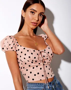 Mazu Crop Top in New Polka Nude Black