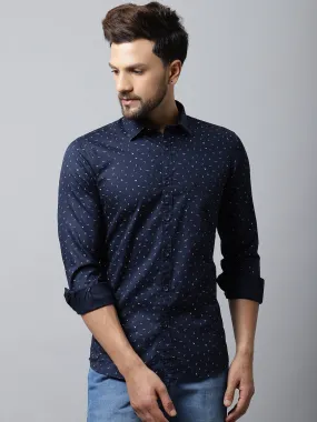 Men's Navy Blue Casual Ditsy Print Full Sleeve Shirt