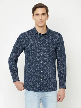 Men's Navy Blue Casual Floral Ditsy Print Full Sleeve Shirt