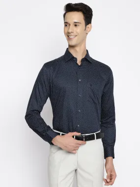 Men's Navy Blue Formal Ditsy Print Full Sleeve Shirt