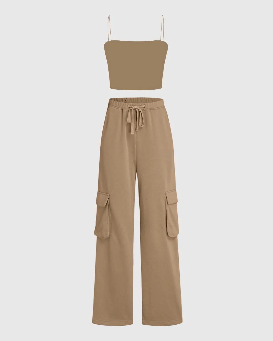 Off Duty Aesthetic Spaghetti Top With Trouser In Brown