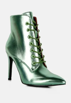 PIET Green Metallic Stiletto Ankle Boot