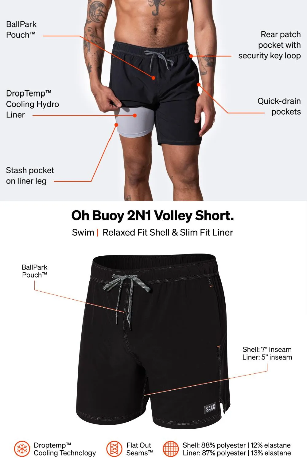 SAXX Oh Buoy 7” Stretch Volley Shorts SXSW78L-TII (Turquoise/India Ink)