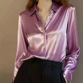 Summer Trend Fashion Women's Casual Elegant Satin Long Sleeved Shirt Office Women's Shirts And Blouses Slim Femal Clothes