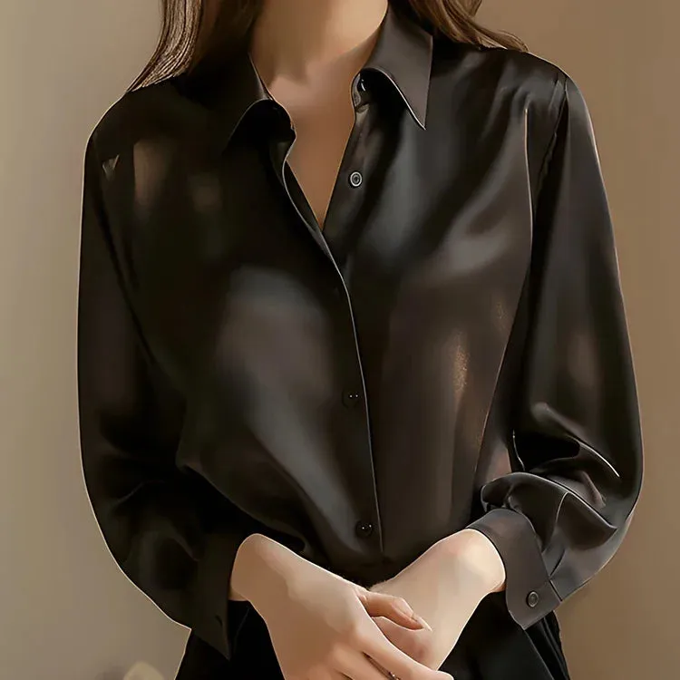 Summer Trend Fashion Women's Casual Elegant Satin Long Sleeved Shirt Office Women's Shirts And Blouses Slim Femal Clothes