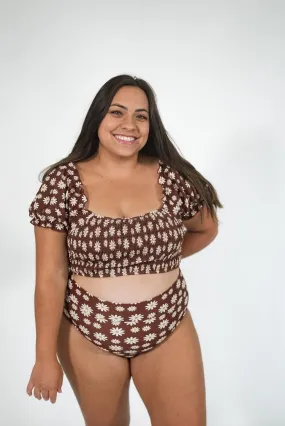 Women's Sleeved Bikini | Warm Brown Floral